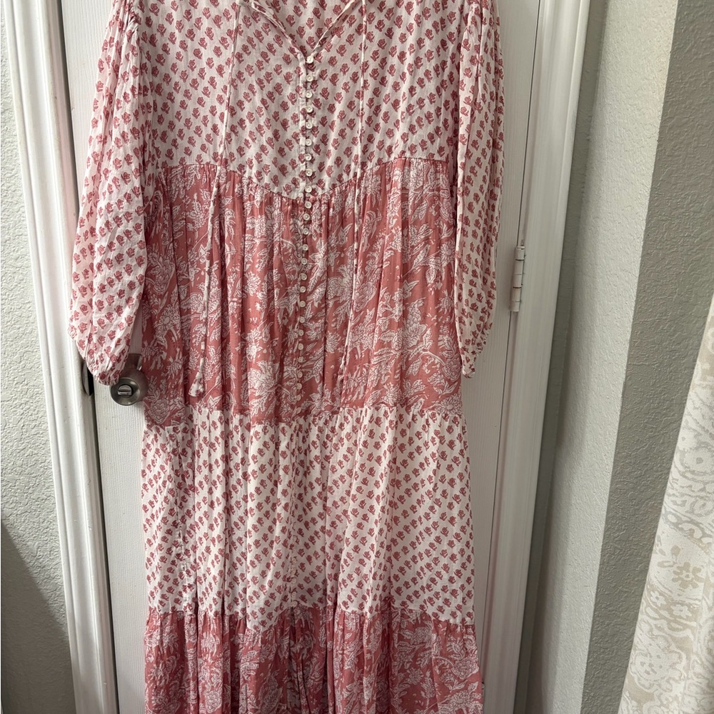 Daughters of India Pink and White Maxi Dress